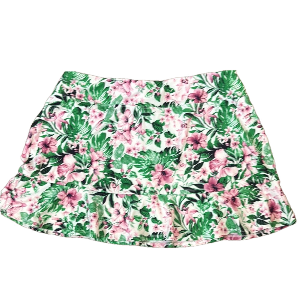 Tommy Bahama Green and Pink Floral Print Skater Skorts Mini Resort Wear SKU 0006 - Picture 6 of 10